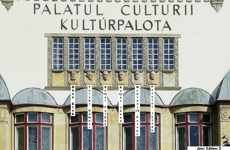 The front of Culture Palace in Marosvásárhely where there are 6 reliefs of famous scientists of the 19th century